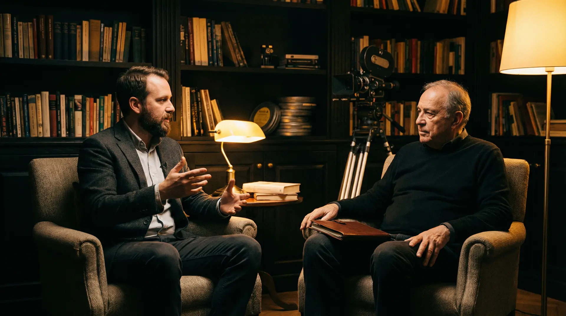 红桃视频 独家专访现场，导演陈墨白与主持人在书房中深度对话